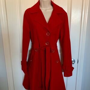 Red Wool Flannel Double Breasted Fully Lined Knee length Coat Size Small NEW
